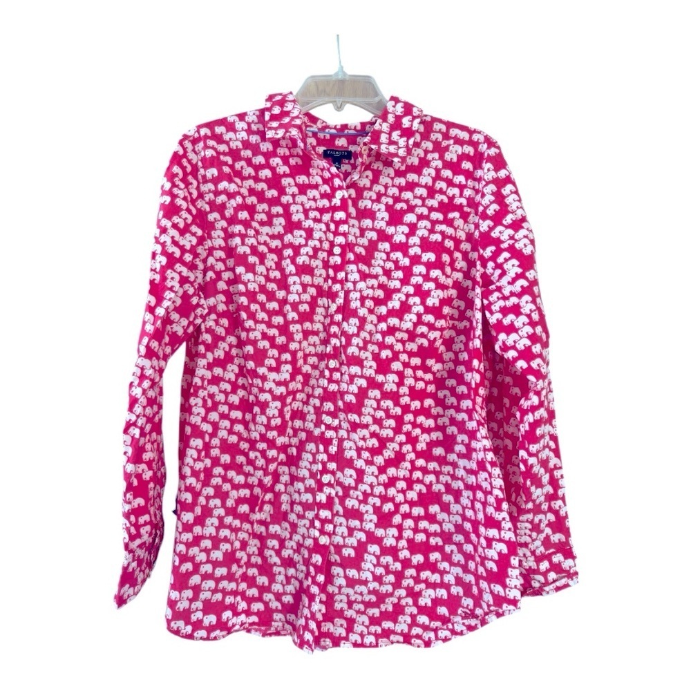 Talbots Pink Elephant Print Blouse, Sz X (XL)